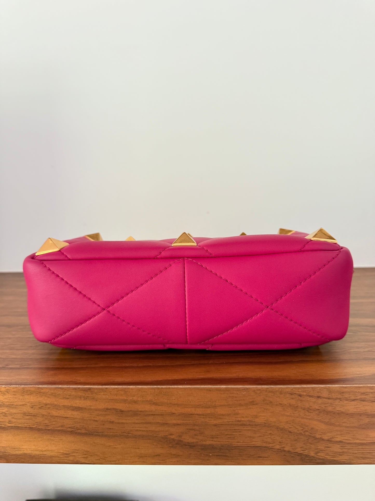 Valentino Roman Stud Medium Shoulder Bag in Dark Pink
