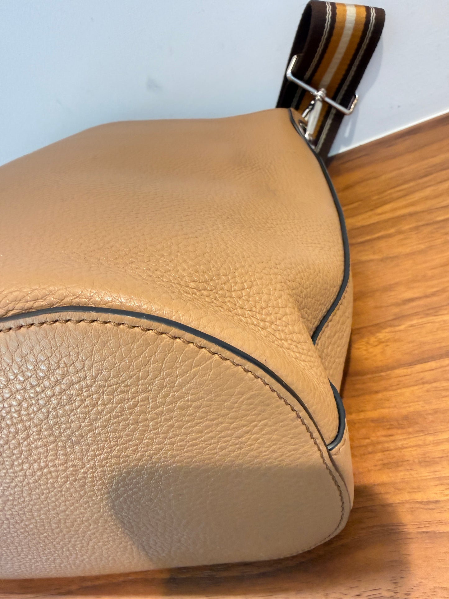 Prada Vitello Phenix Cammeo Leather Stripe Strap Bucket Bag Pre-Owned
