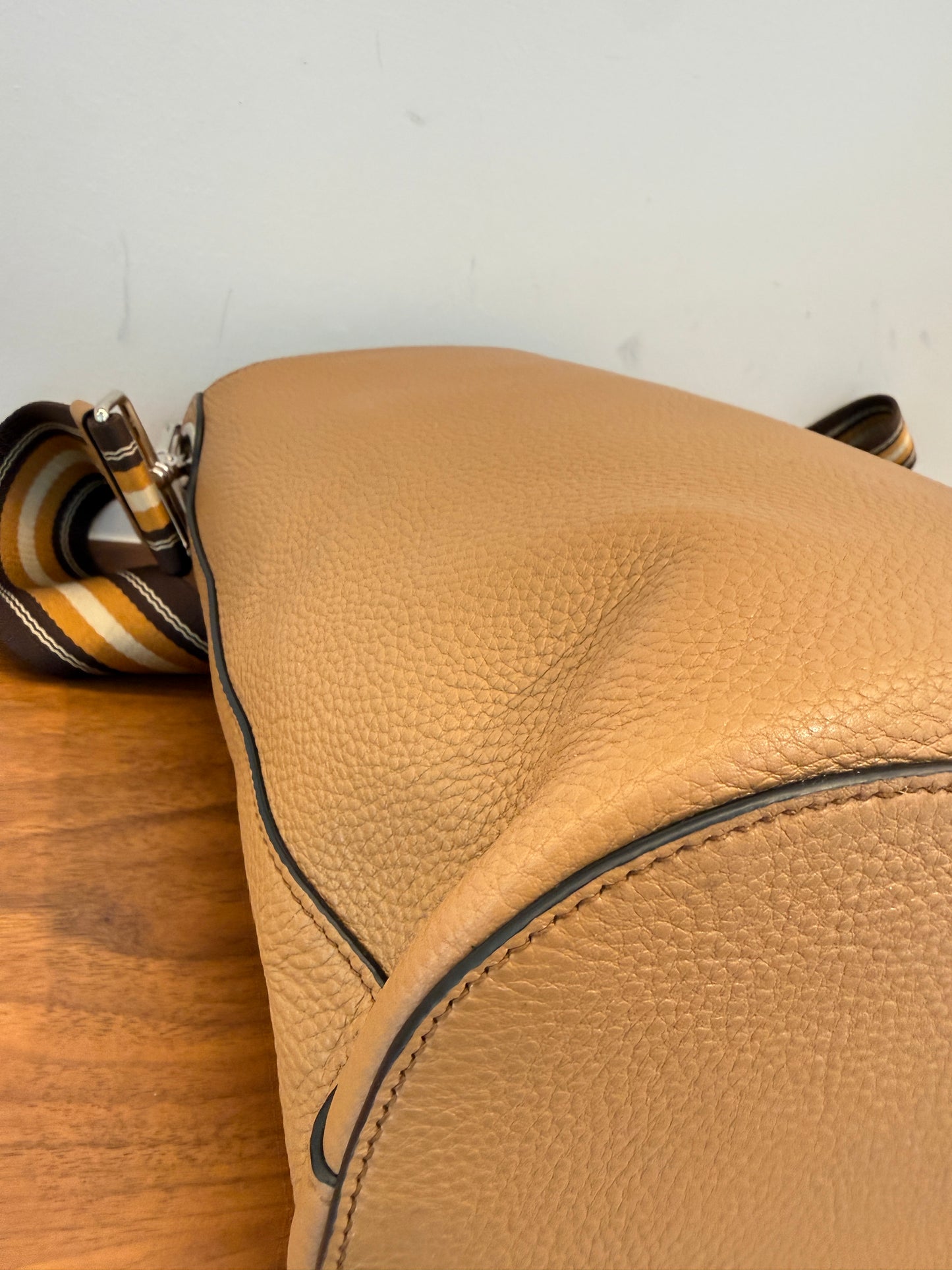 Prada Vitello Phenix Cammeo Leather Stripe Strap Bucket Bag Pre-Owned