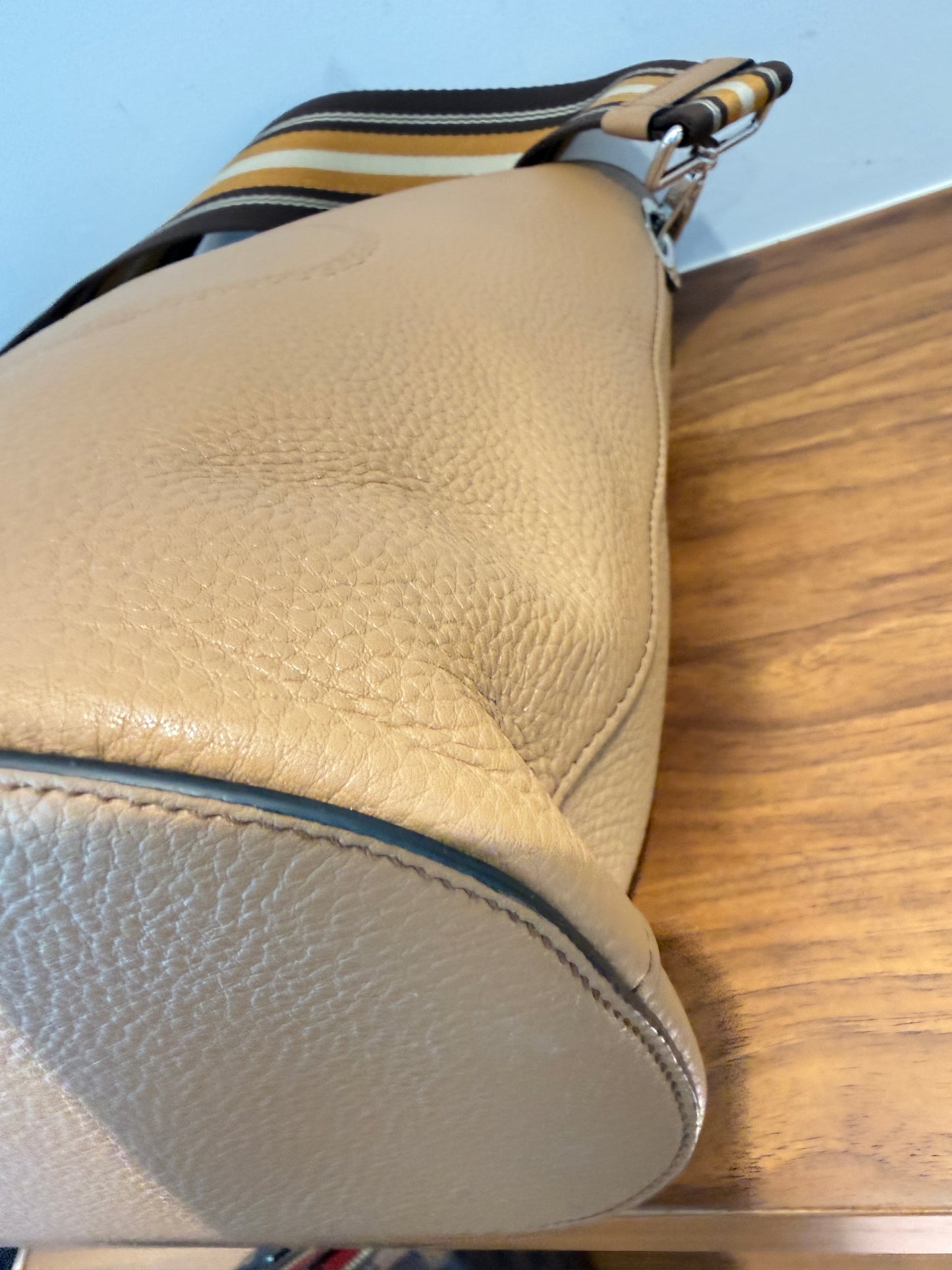 Prada Vitello Phenix Cammeo Leather Stripe Strap Bucket Bag Pre-Owned