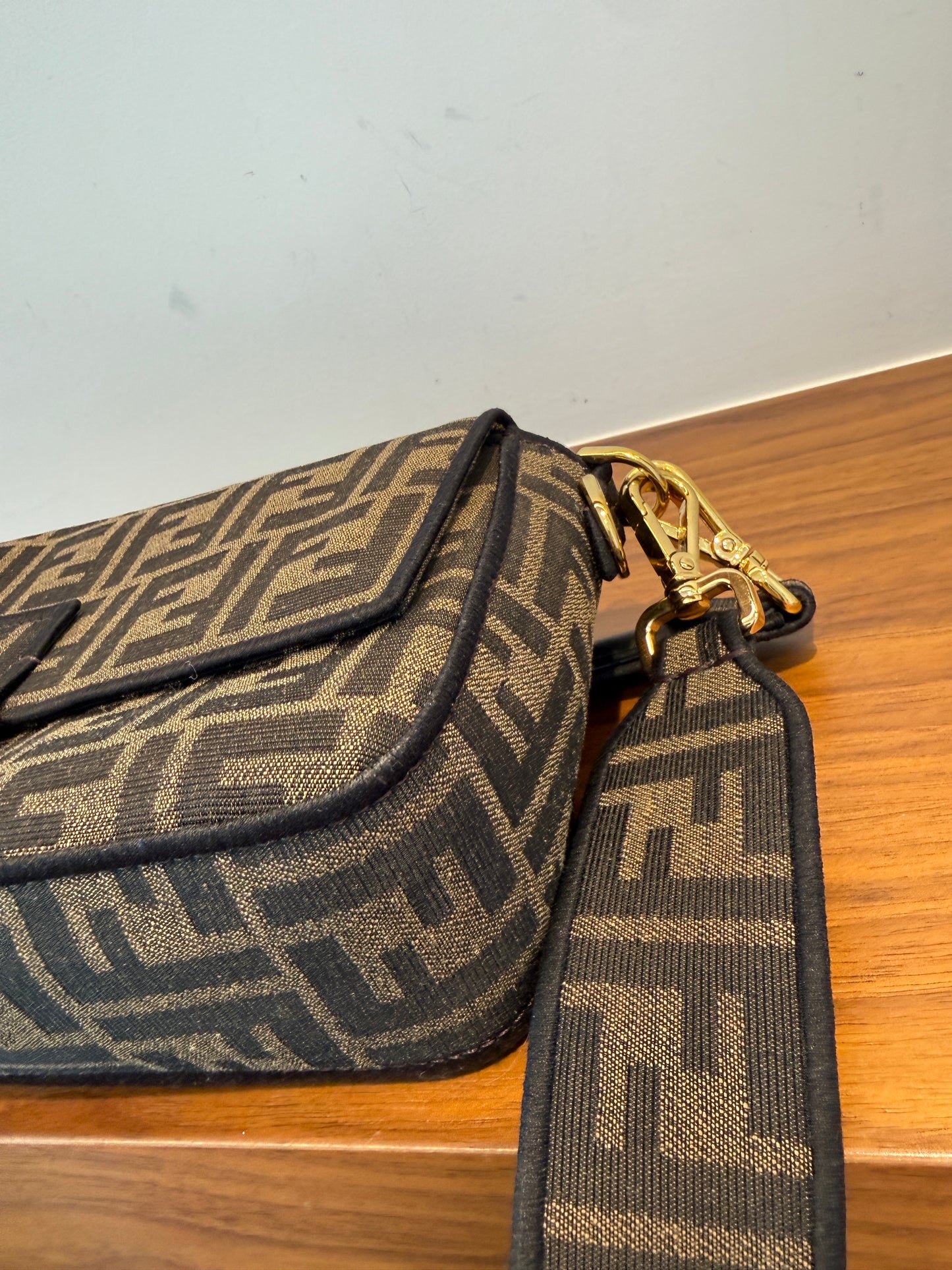 Fendi Fabric Jacquard FF 1974 Medium Baguette Tobacco Moro Black Pre-Owned