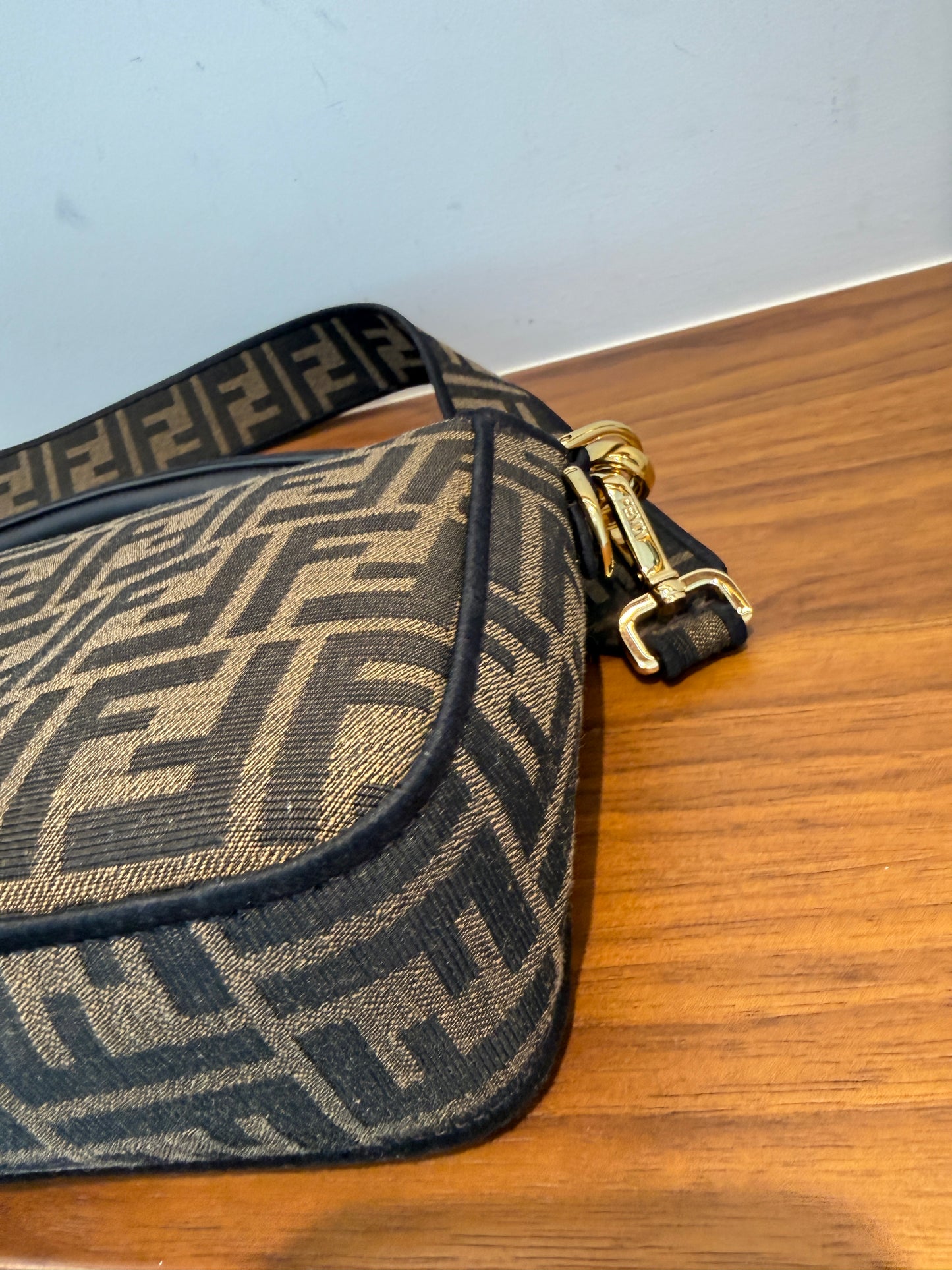 Fendi Fabric Jacquard FF 1974 Medium Baguette Tobacco Moro Black Pre-Owned