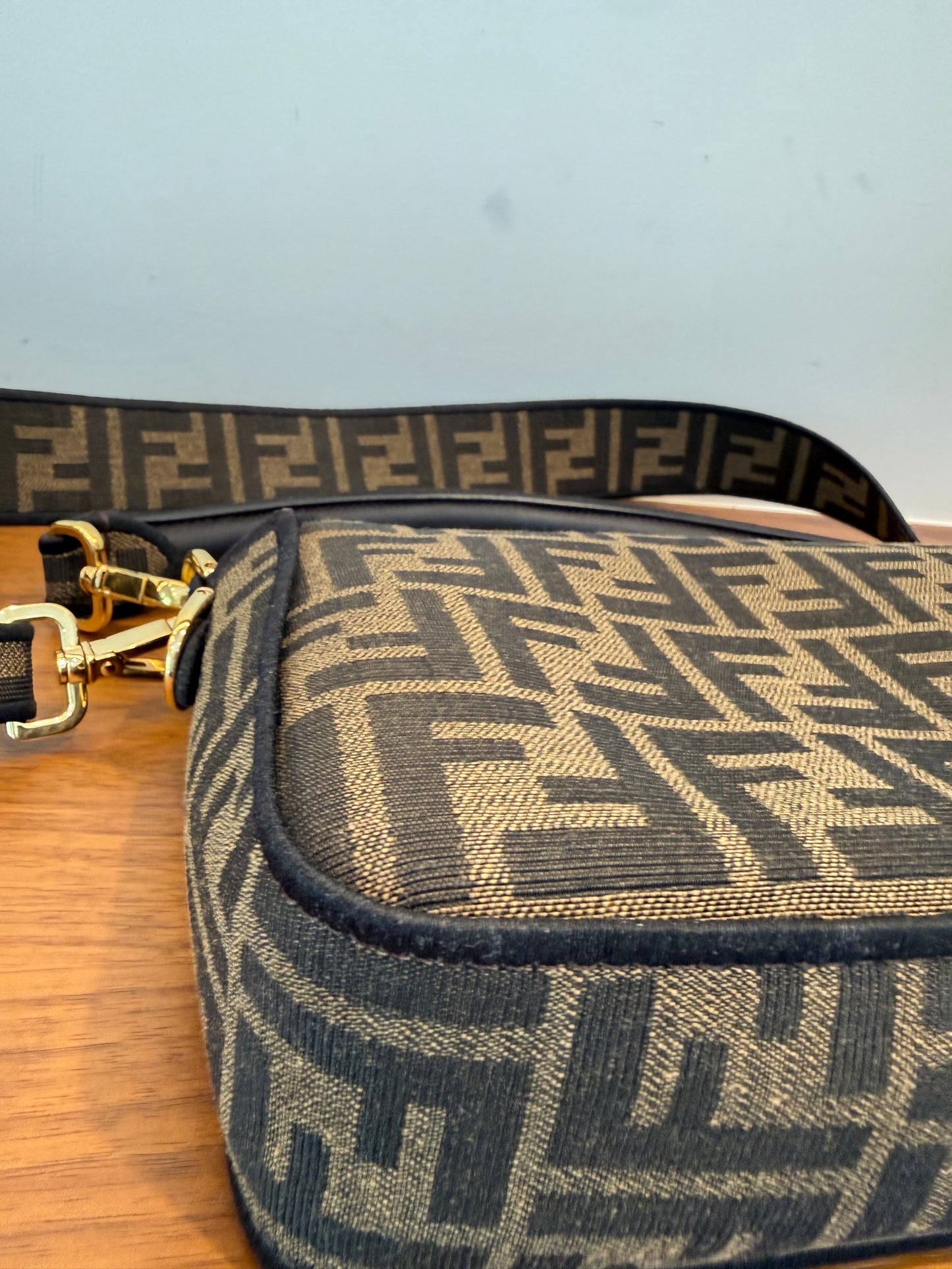 Fendi Fabric Jacquard FF 1974 Medium Baguette Tobacco Moro Black Pre-Owned