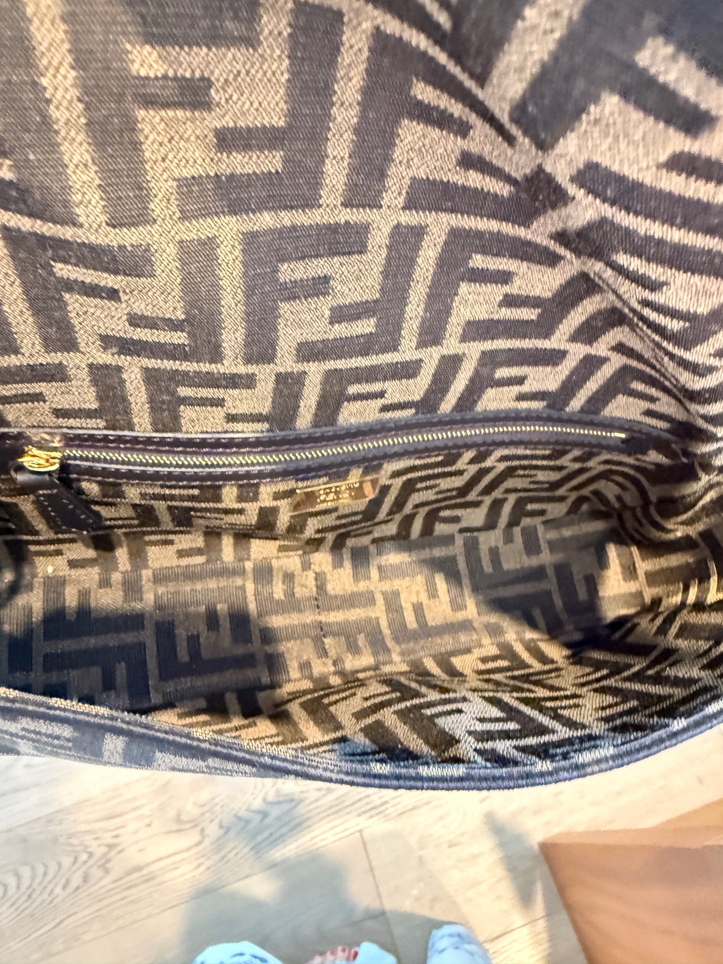 Fendi Fabric Jacquard FF 1974 Medium Baguette Tobacco Moro Black Pre-Owned