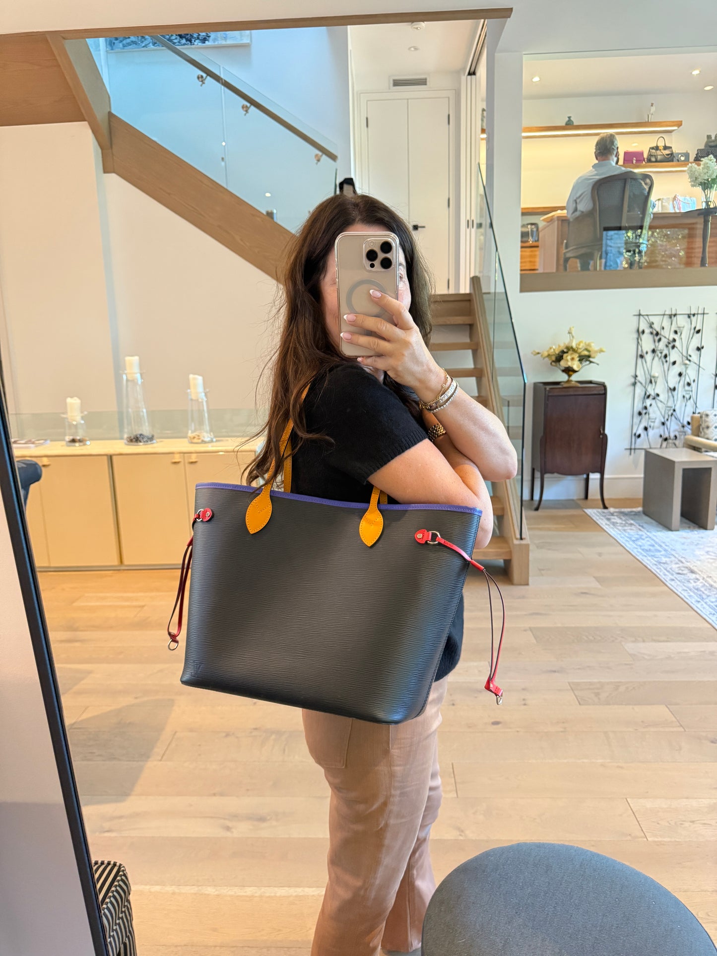 Louis Vuitton Neverfull in EPI Leather Tri colour Noir Figue Safran