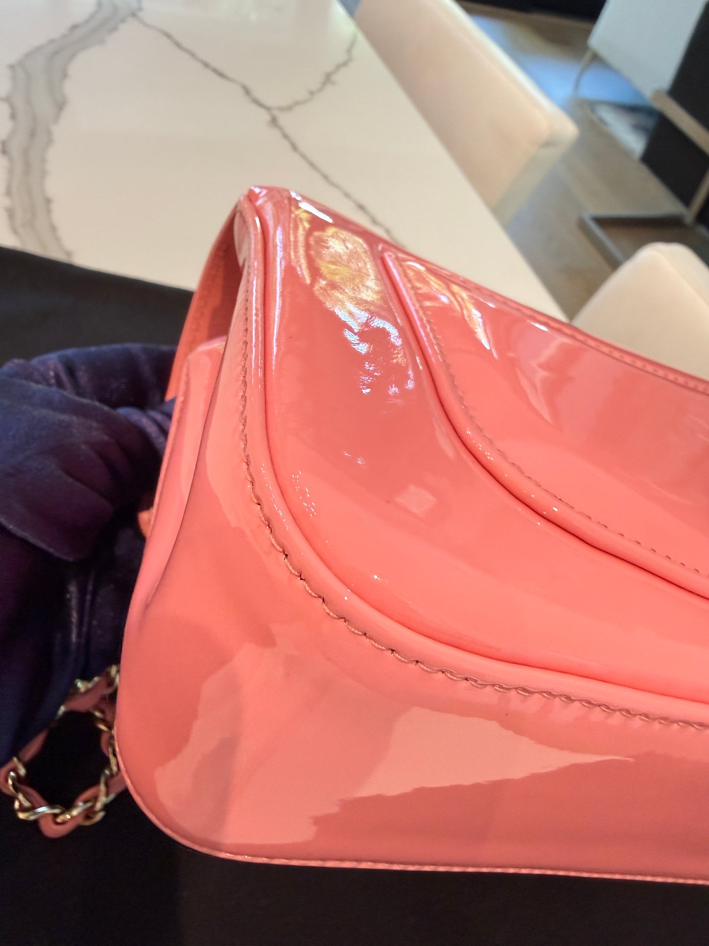 LIKE NEW Chanel Patent Calfskin Small Camellia Single Flap Pink Pre-Owned
