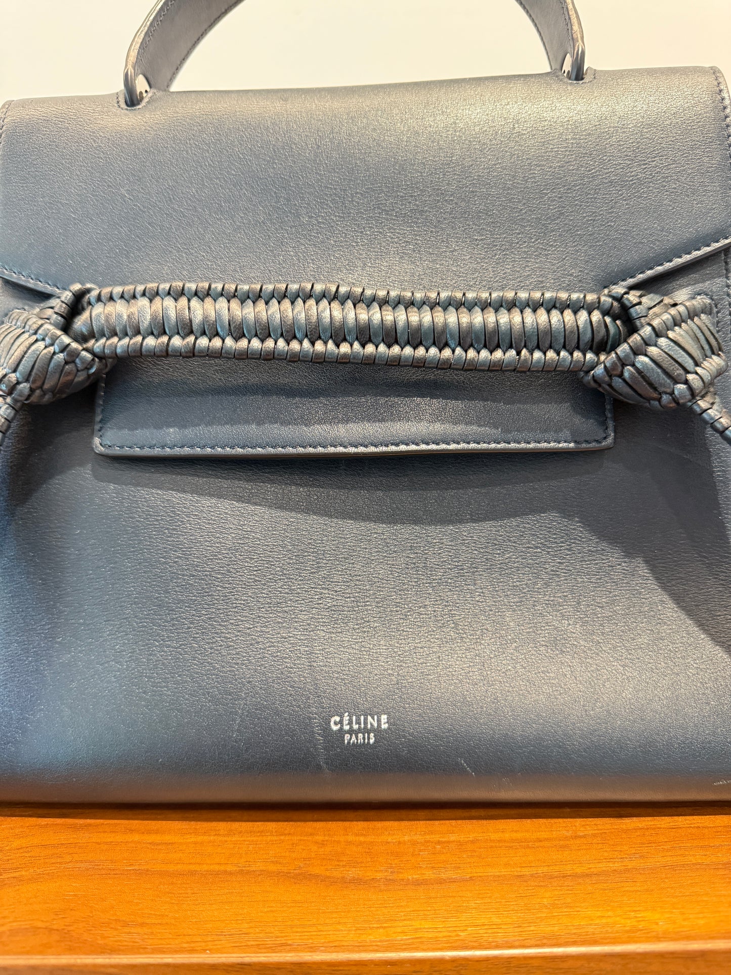 Celine Smooth Calfskin Micro Bi-Color Braided Belt Bag Dark Sea
