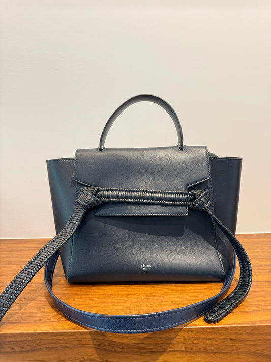 Celine Smooth Calfskin Micro Bi-Color Braided Belt Bag Dark Sea