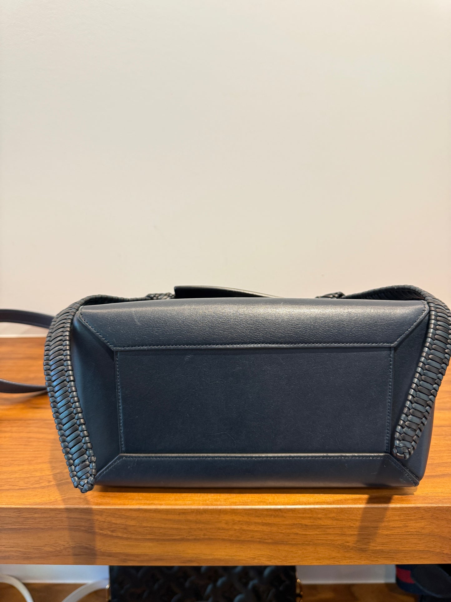 Celine Smooth Calfskin Micro Bi-Color Braided Belt Bag Dark Sea