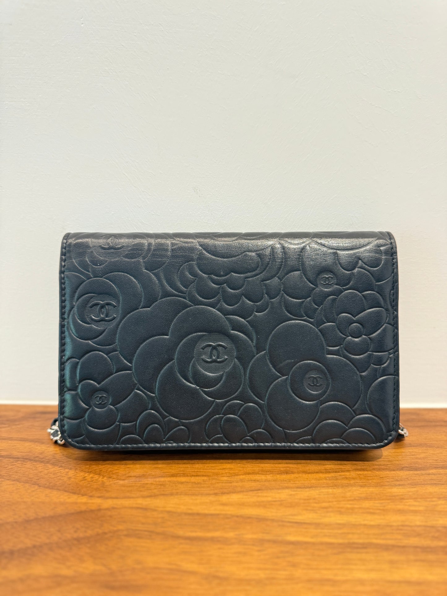 Chanel Camellia Wallet on Chain WOC in Black Lambskin