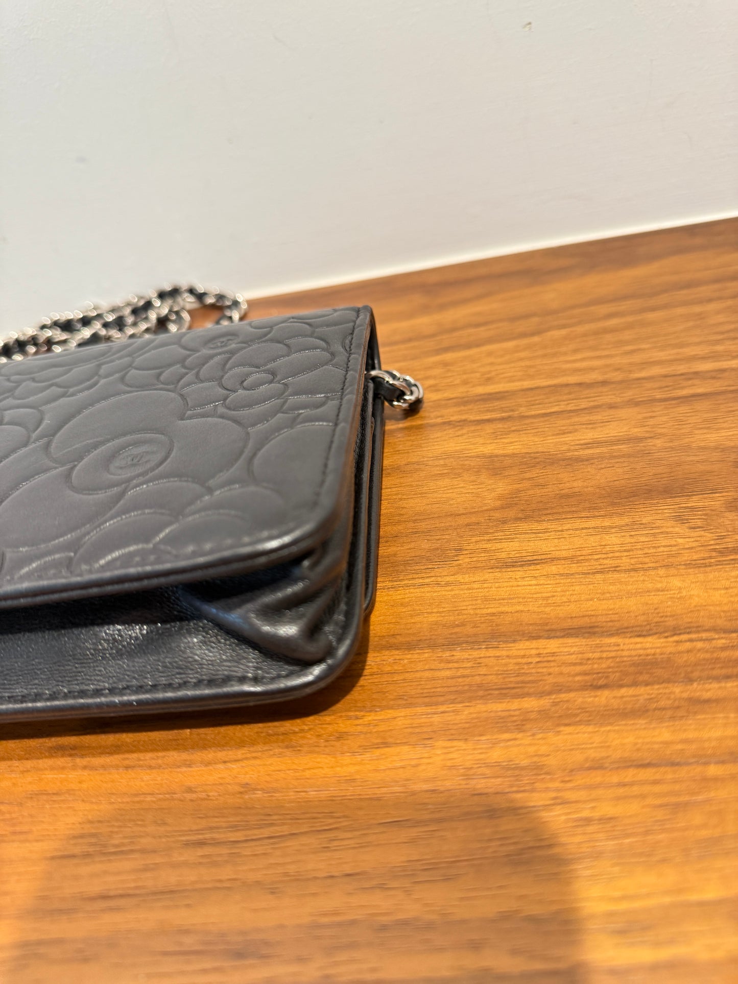 Chanel Camellia Wallet on Chain WOC in Black Lambskin