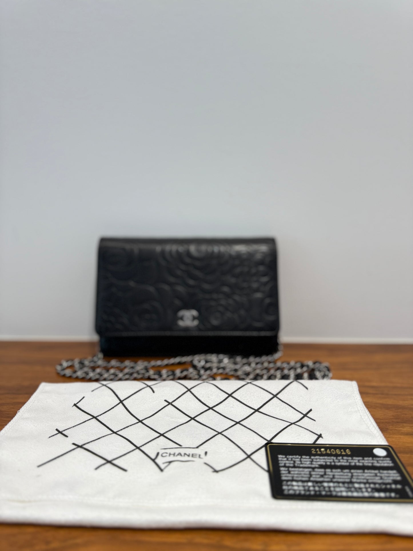 Chanel Camellia Wallet on Chain WOC in Black Lambskin