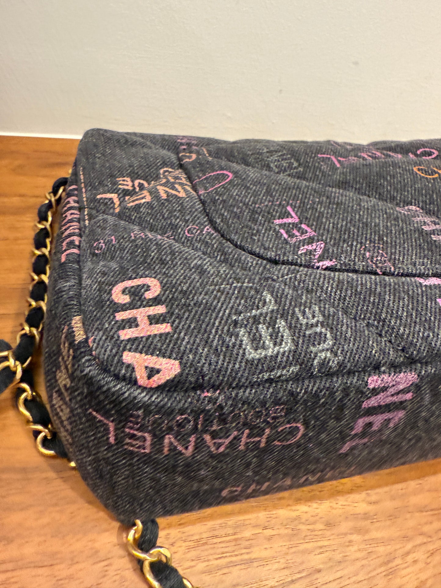 Chanel Dark Denim medium flap with gold hardware microchipped