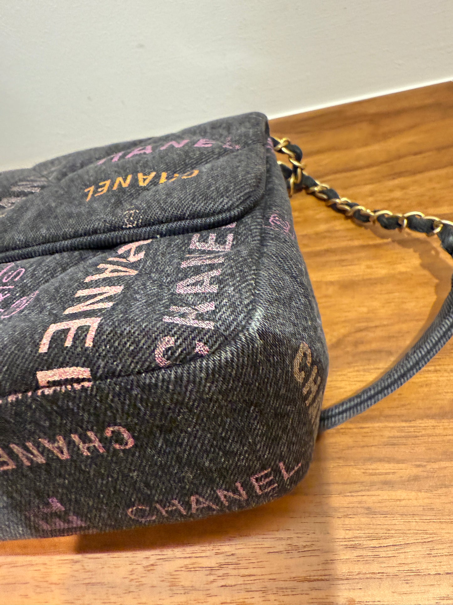 Chanel Dark Denim medium flap with gold hardware microchipped