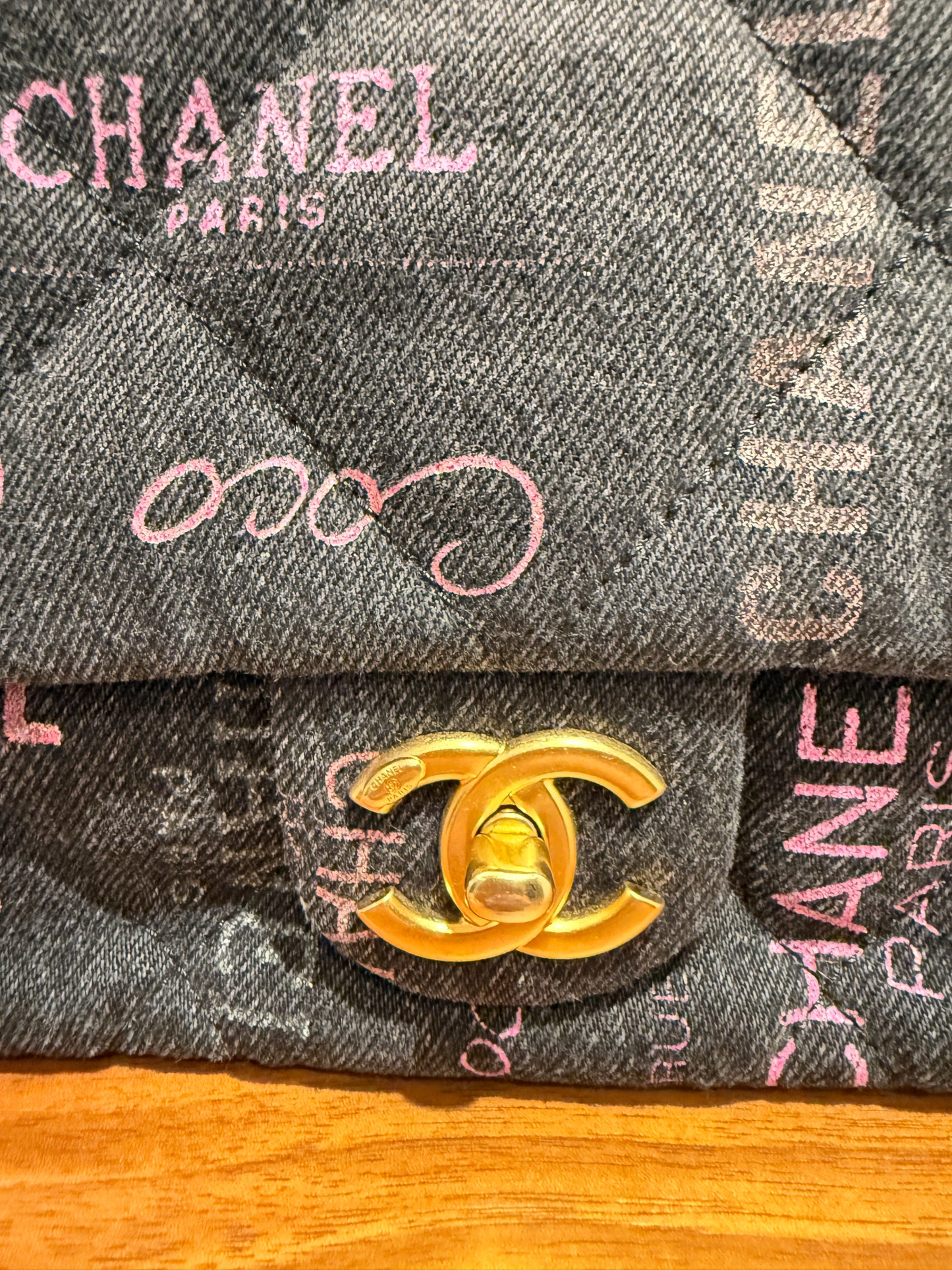 Chanel Dark Denim medium flap with gold hardware microchipped