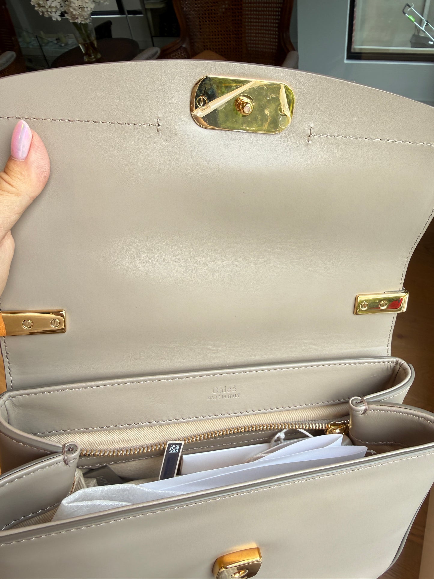 Chloe Small C Double Carry Handbag in Motty Grey in Like New Condition Pre-Owned