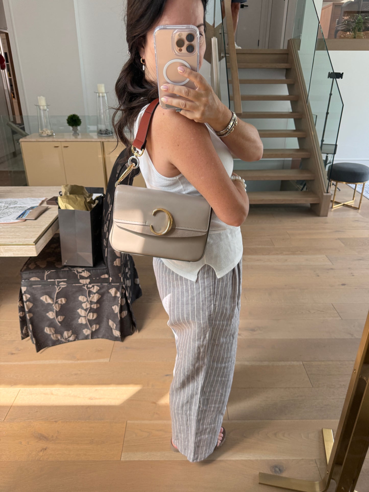 Chloe Small C Double Carry Handbag in Motty Grey in Like New Condition Pre-Owned