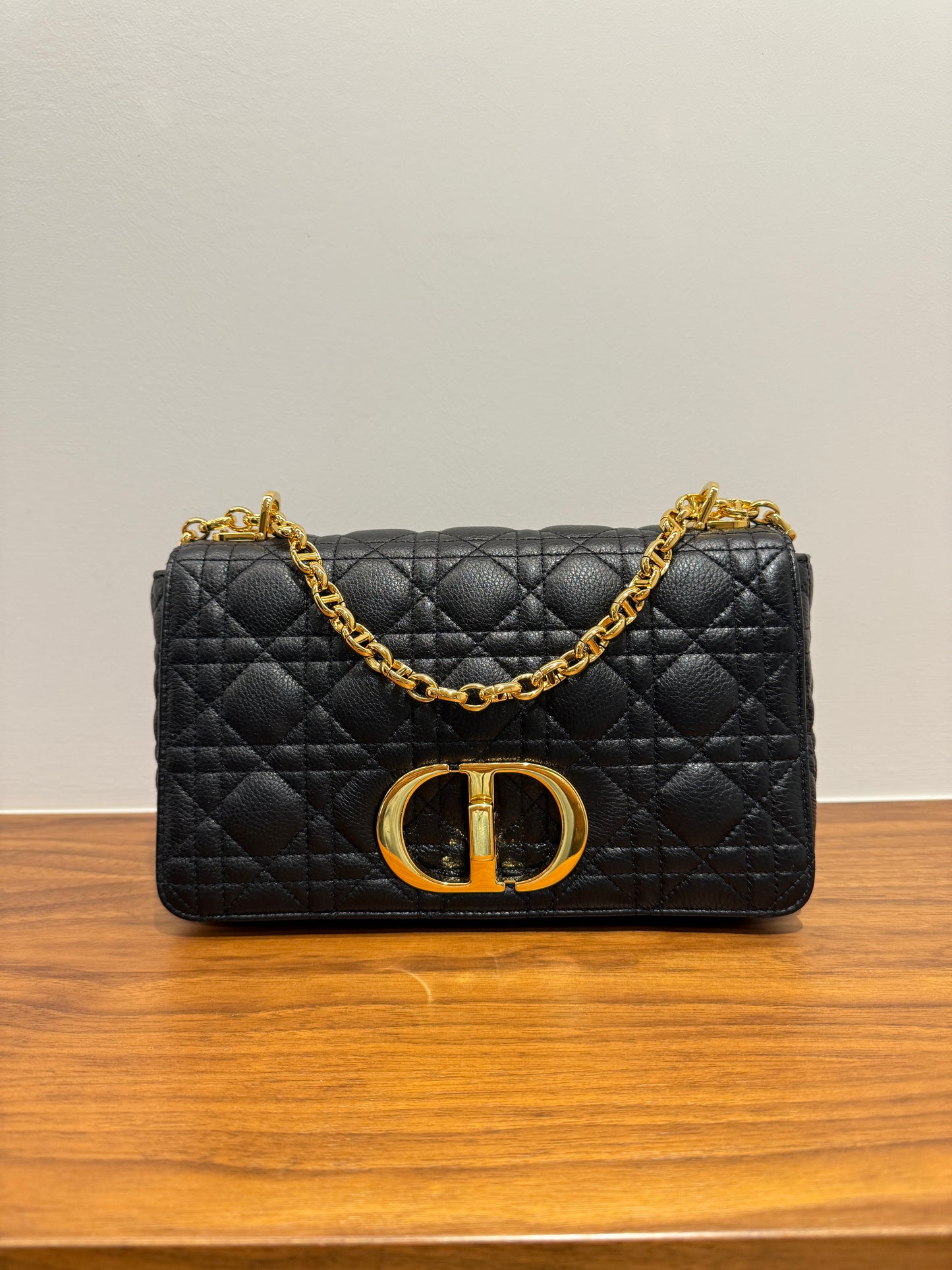 Christian Dior Calfskin Cannage Medium Caro Bag Black