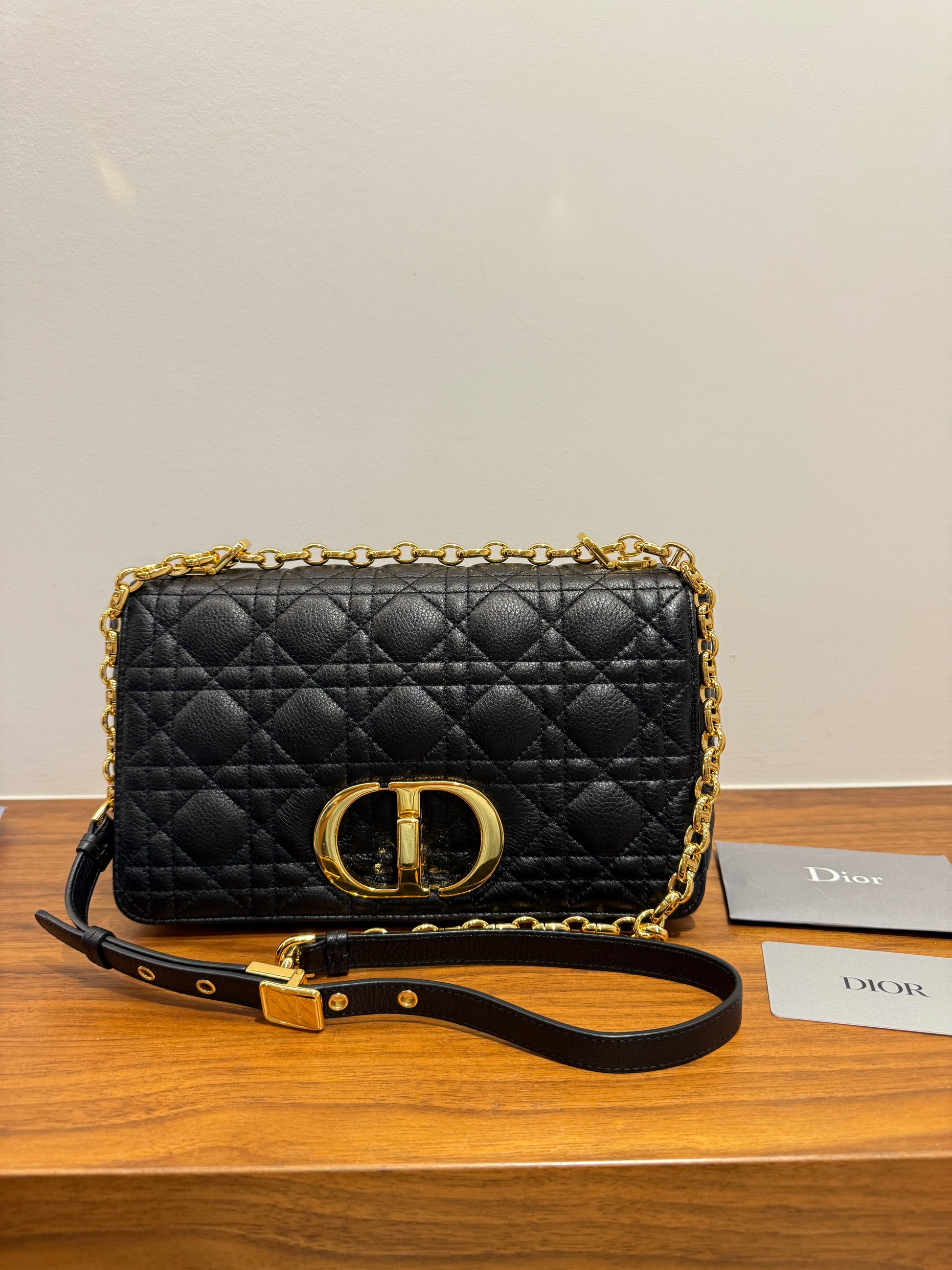 Christian Dior Calfskin Cannage Medium Caro Bag Black – Purseonal