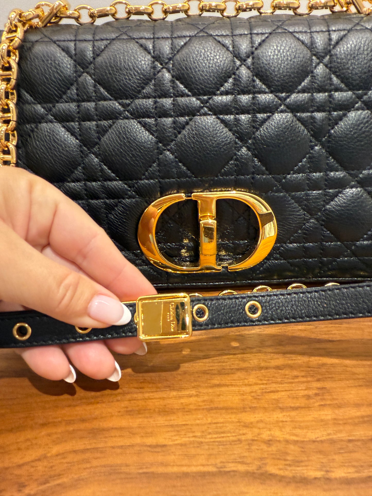 Christian Dior Calfskin Cannage Medium Caro Bag Black