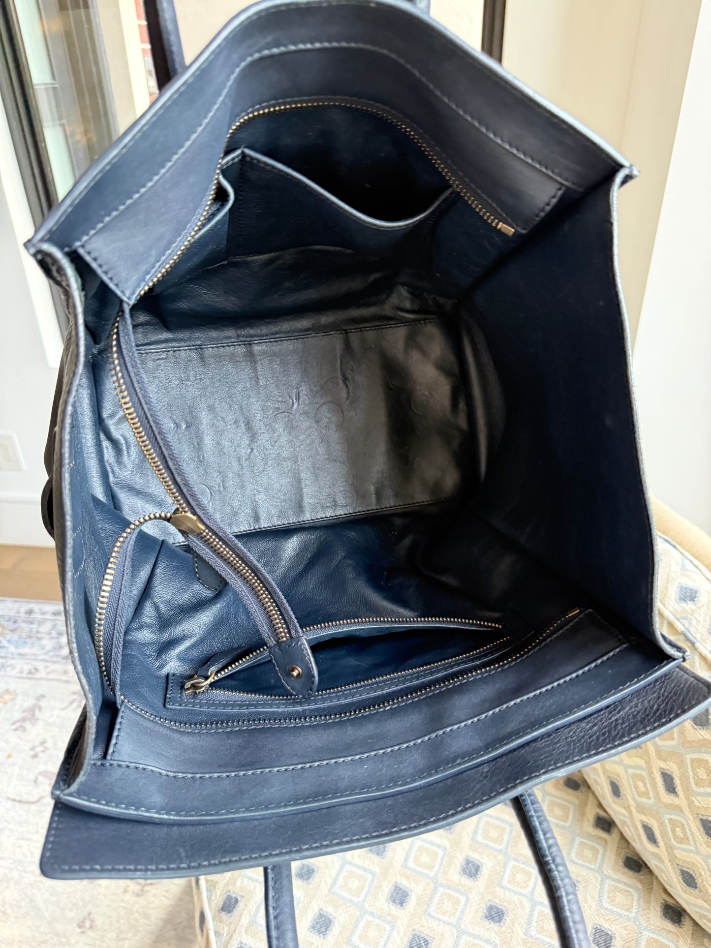 Celine Drummed Calfskin Mini Luggage Tote in Navy Blue Pre-Owned