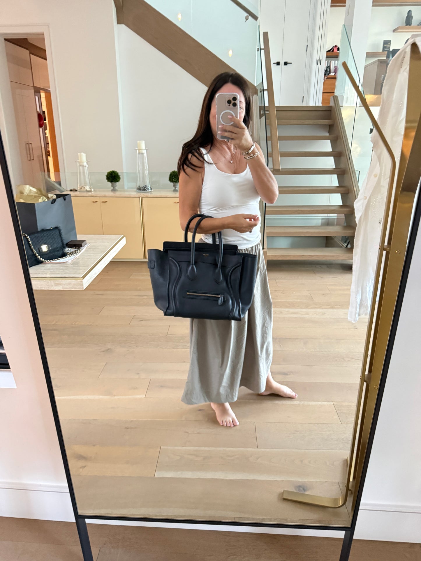Celine Drummed Calfskin Mini Luggage Tote in Navy Blue Pre-Owned