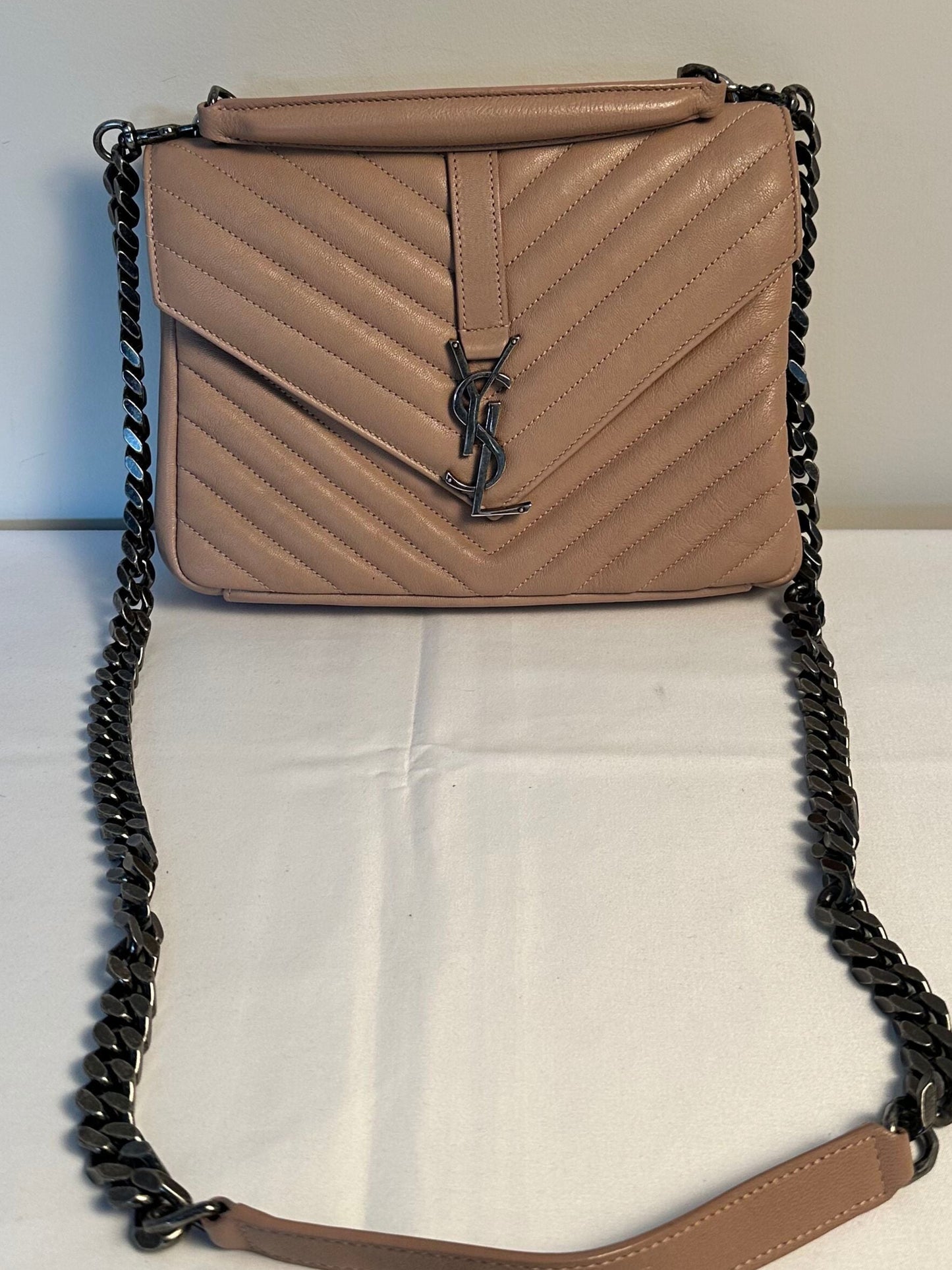 YSL College Handbag in Beige with dark silver hardware