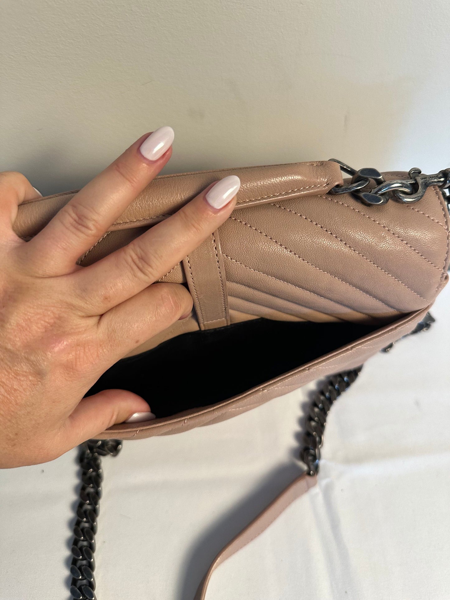 YSL College Handbag in Beige with dark silver hardware