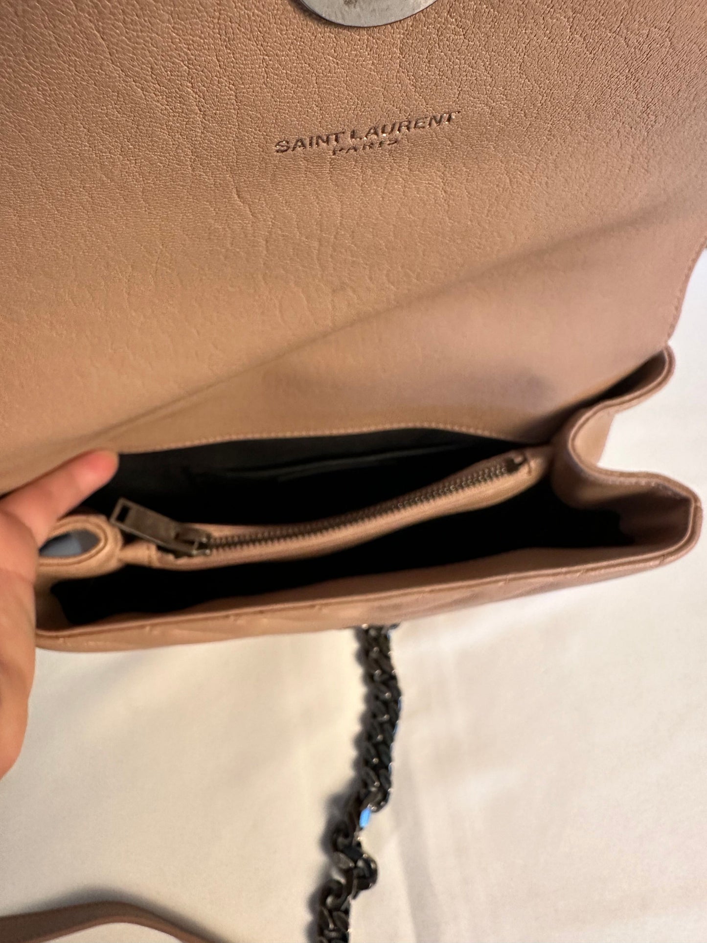 YSL College Handbag in Beige with dark silver hardware