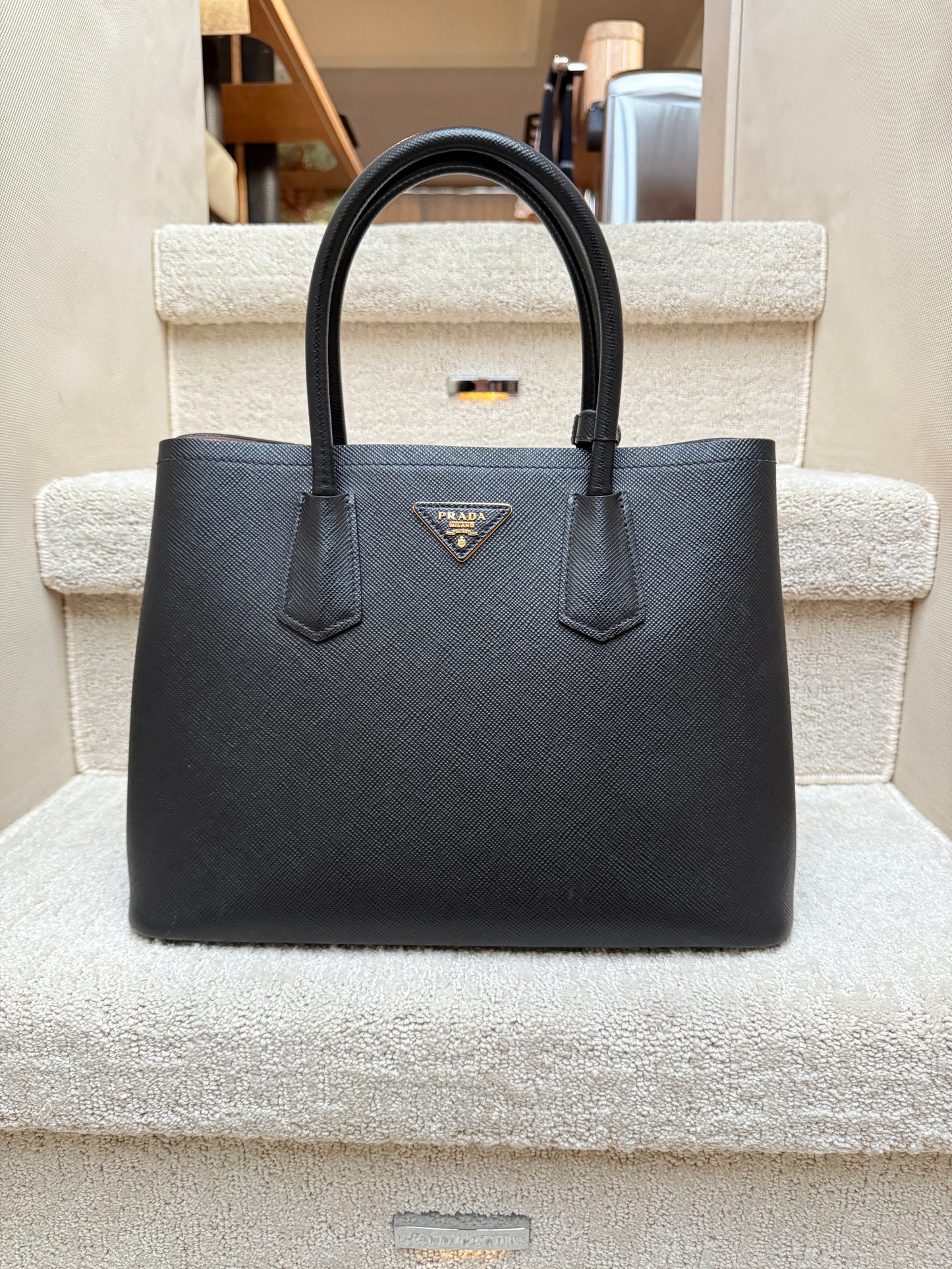 Prada Saffiano Cuir Medium Double Bag Black