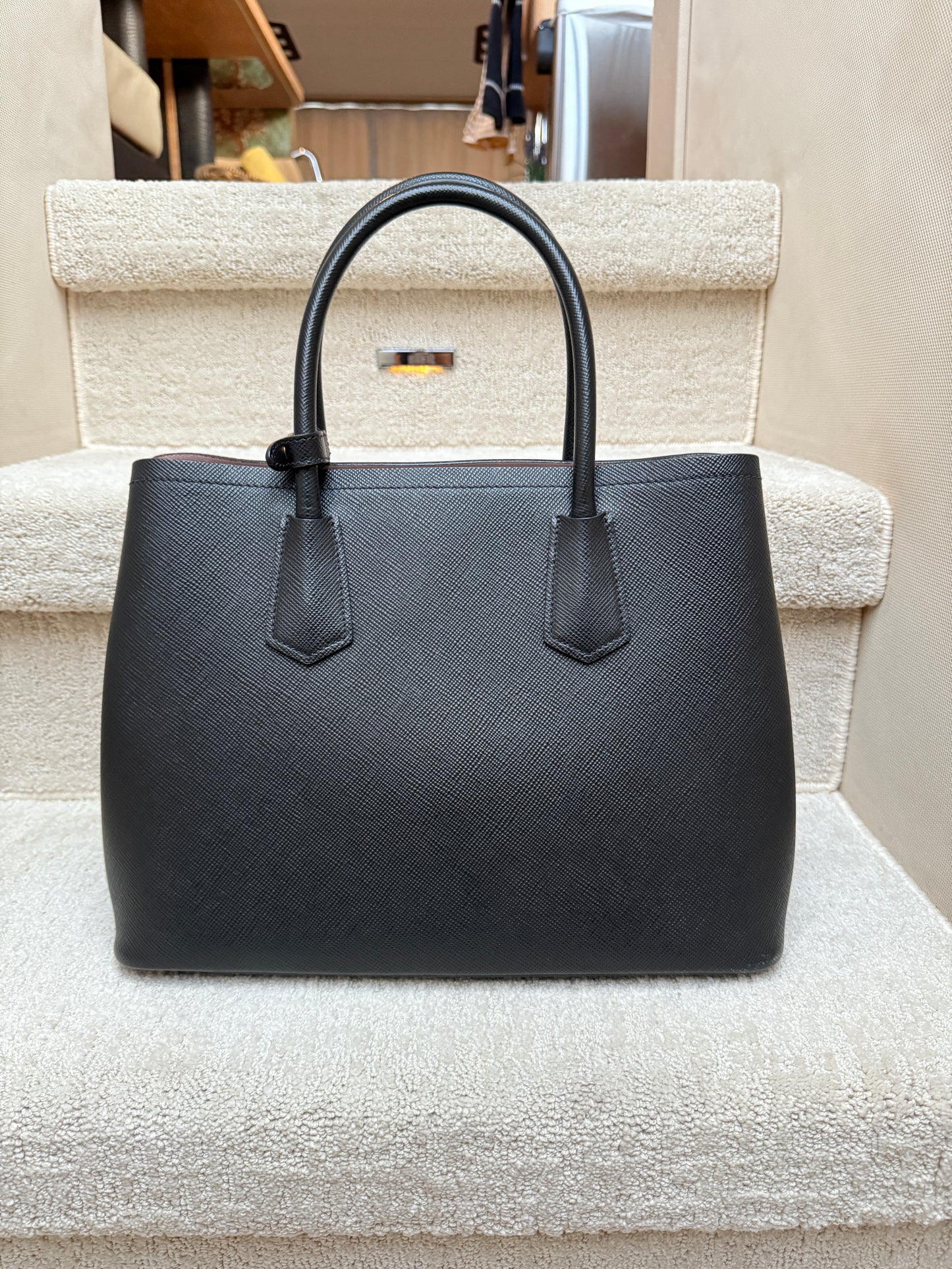 Prada Saffiano Cuir Medium Double Bag Black
