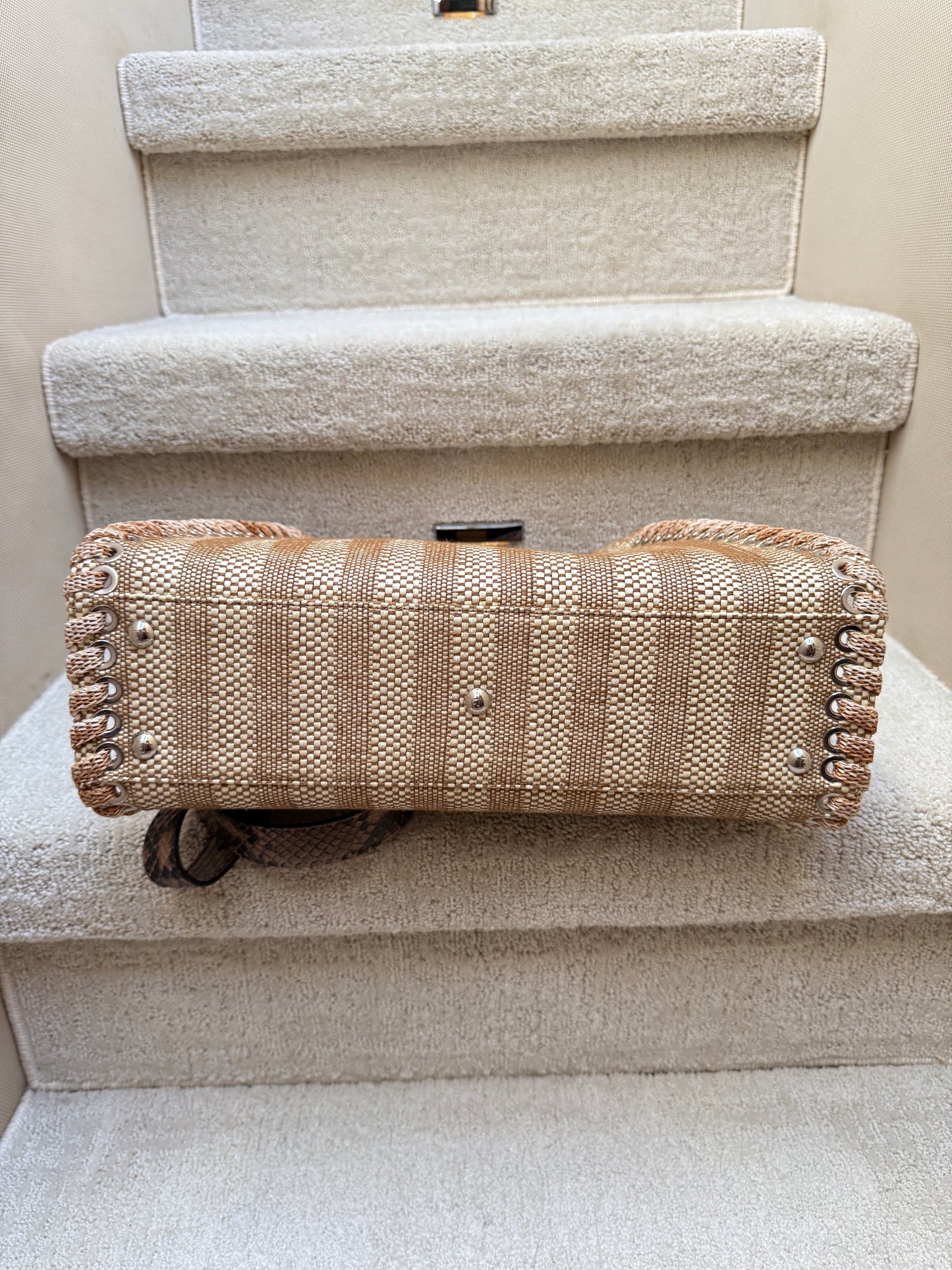FENDI Peekaboo Laceup in snakeskin and raffia size medium tan colour