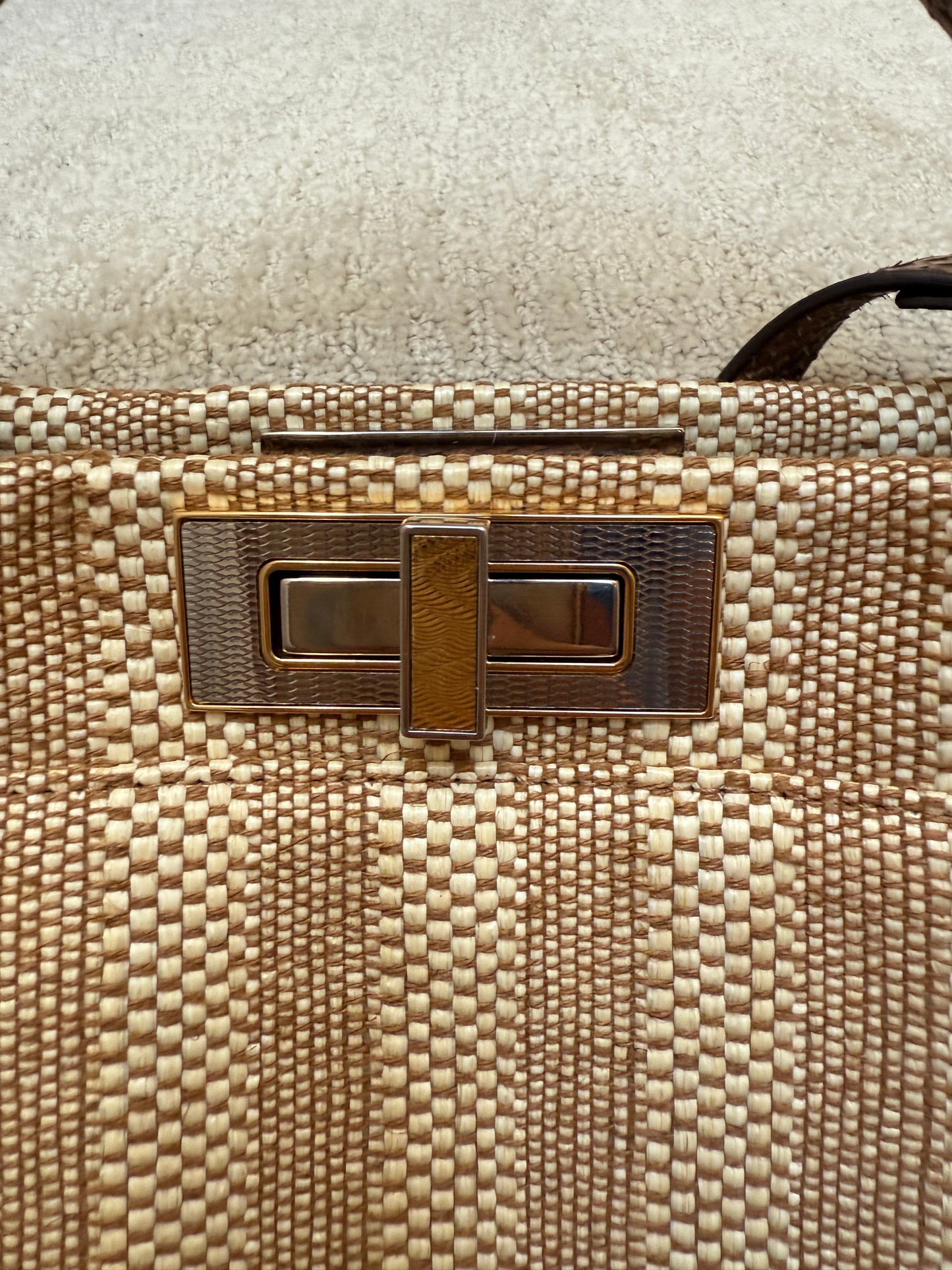 FENDI Peekaboo Laceup in snakeskin and raffia size medium tan colour