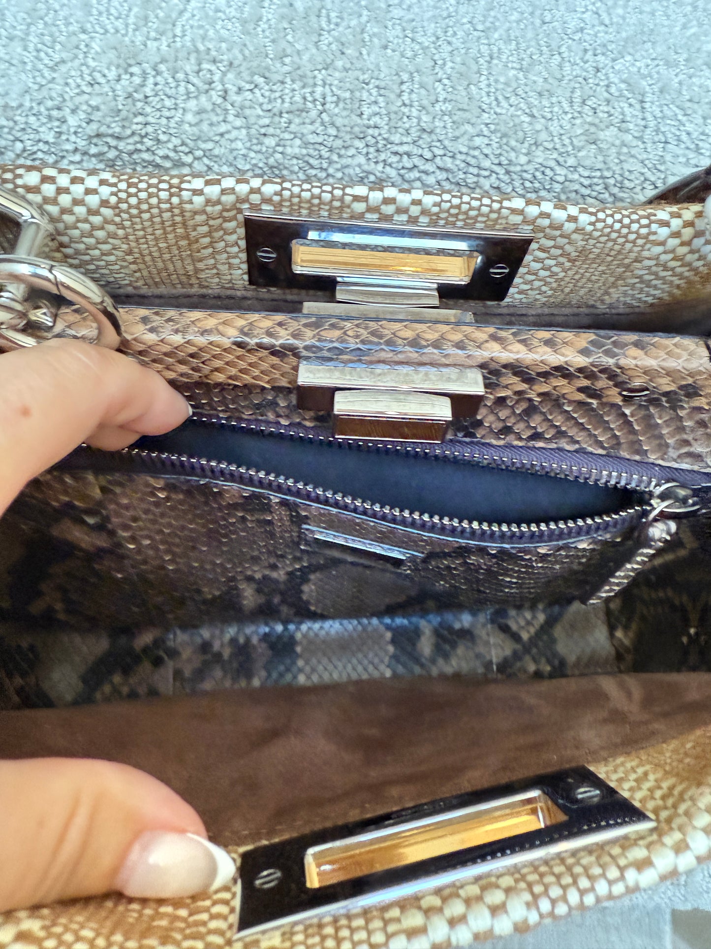 FENDI Peekaboo Laceup in snakeskin and raffia size medium tan colour