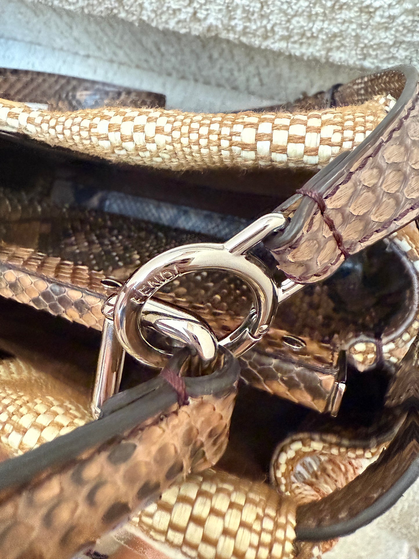FENDI Peekaboo Laceup in snakeskin and raffia size medium tan colour