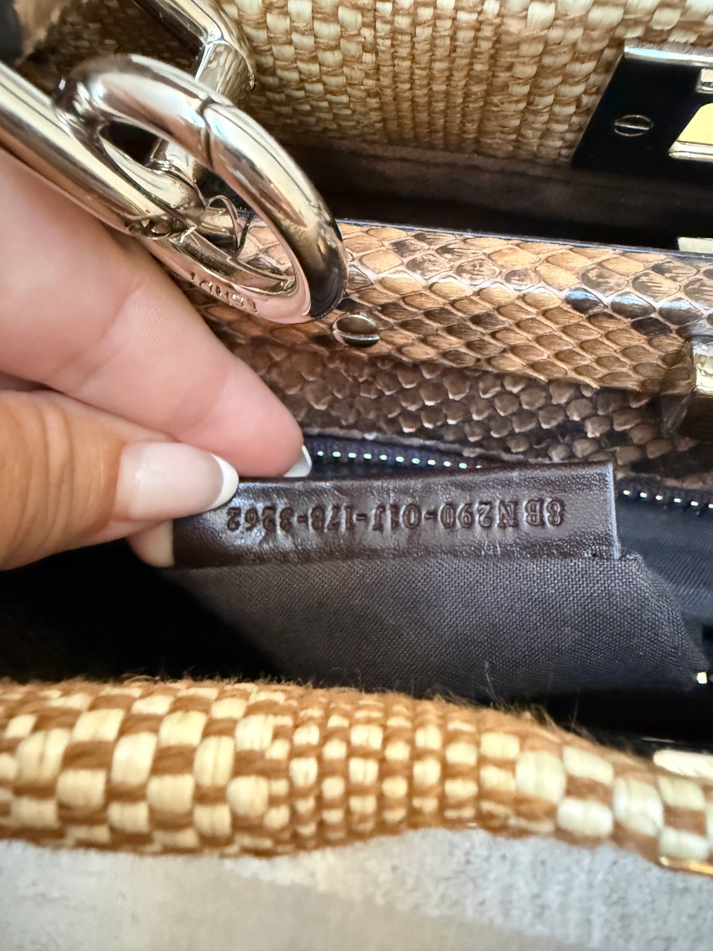 FENDI Peekaboo Laceup in snakeskin and raffia size medium tan colour