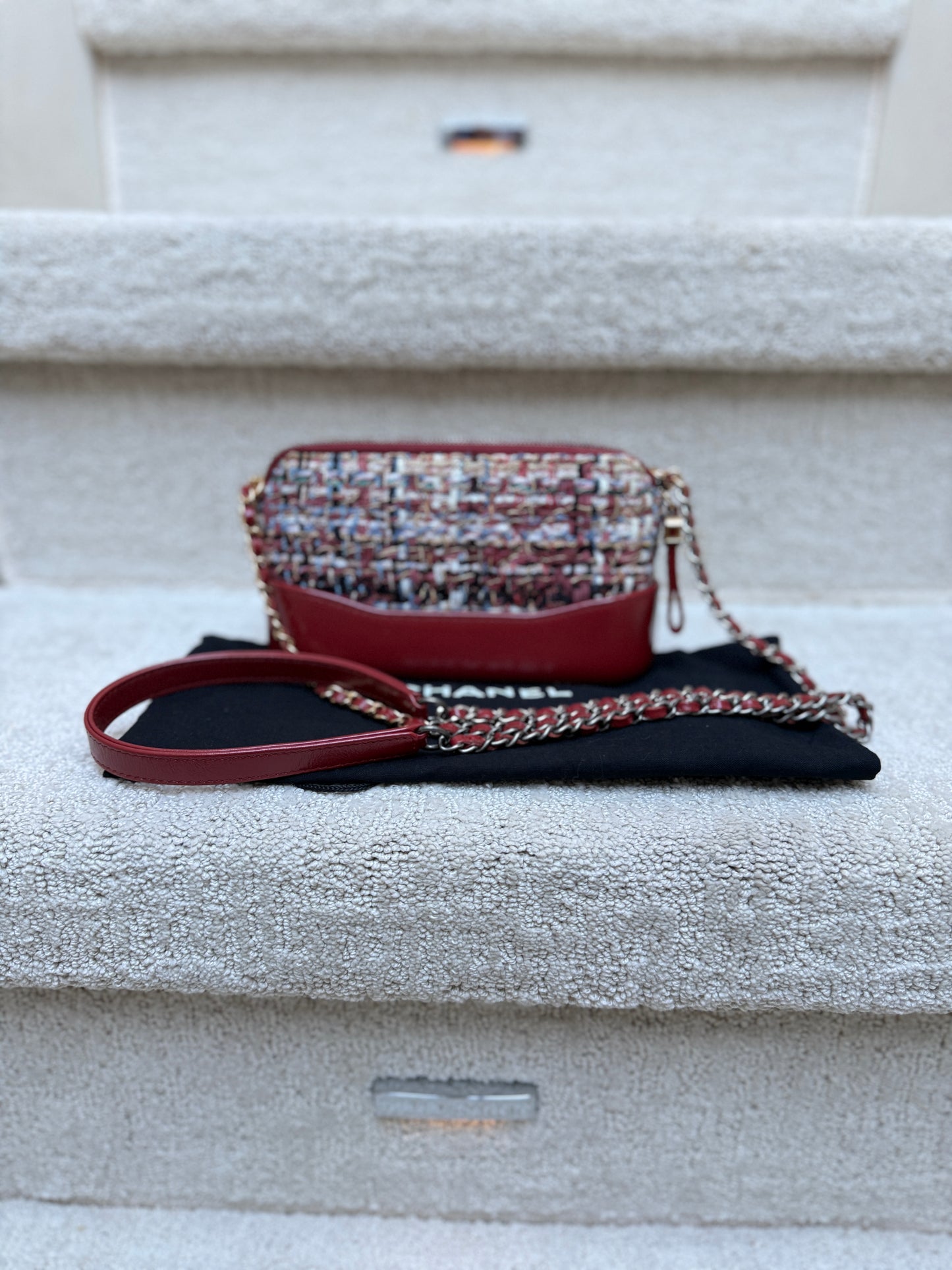 Chanel Calfskin Quilted Small Gabrielle Clutch With Chain Red