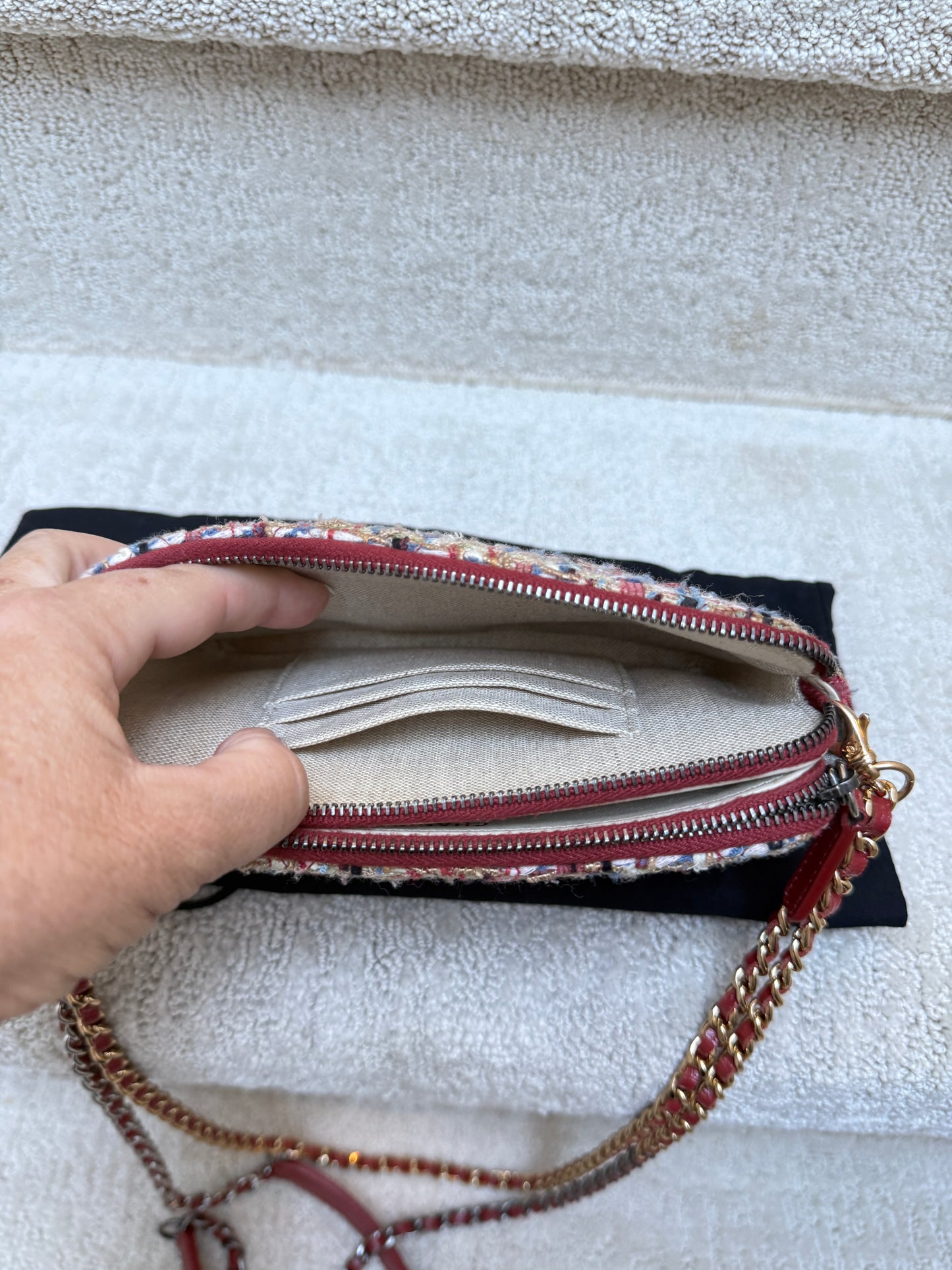 Chanel Calfskin Quilted Small Gabrielle Clutch With Chain Red