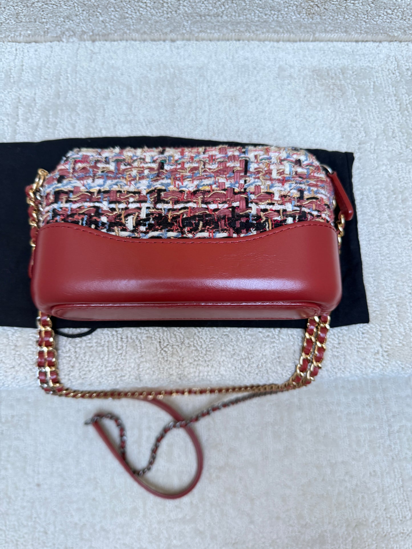 Chanel Calfskin Quilted Small Gabrielle Clutch With Chain Red