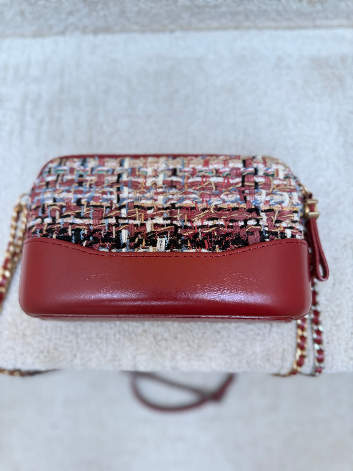Chanel Calfskin Quilted Small Gabrielle Clutch With Chain Red