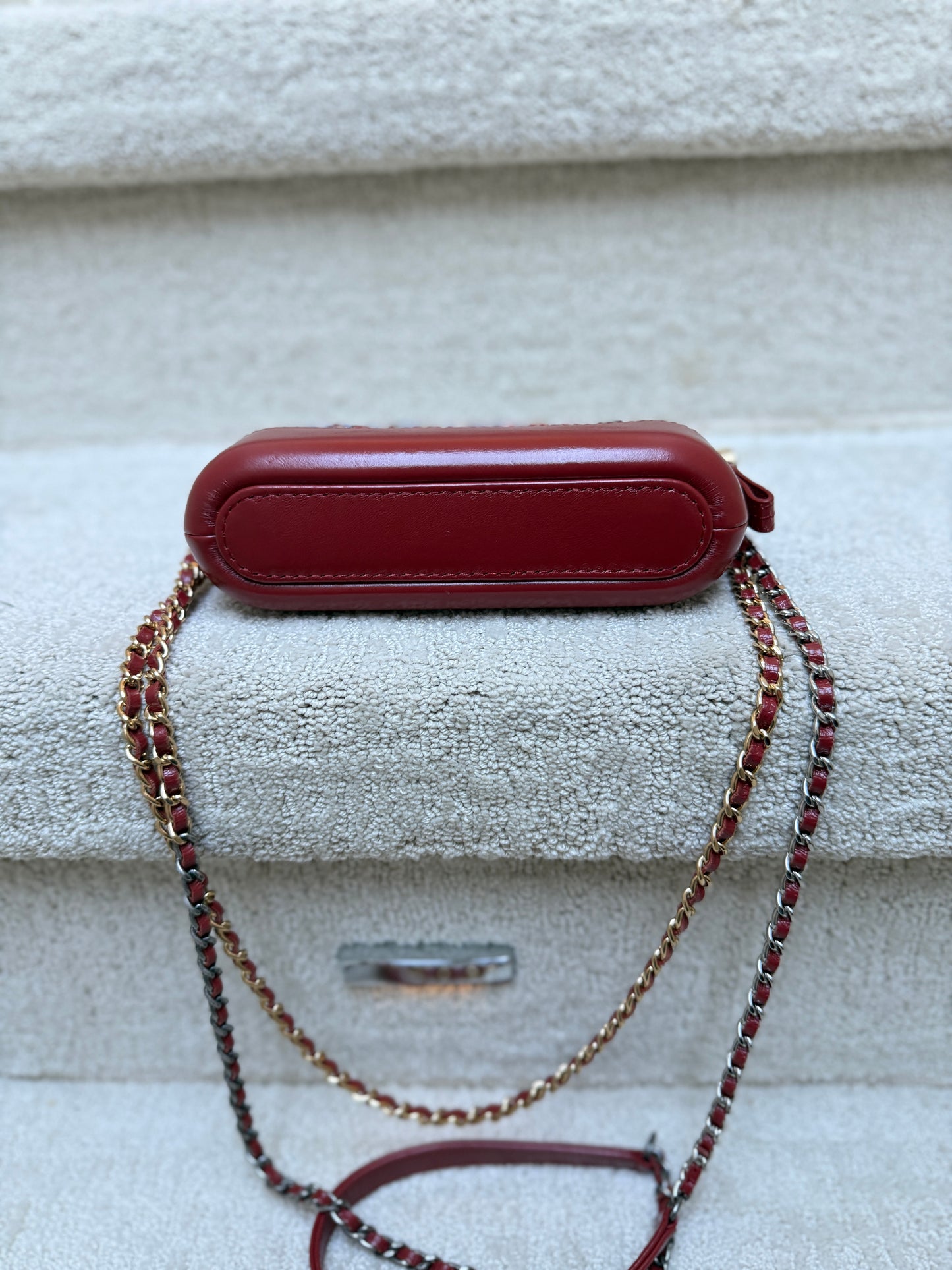 Chanel Calfskin Quilted Small Gabrielle Clutch With Chain Red