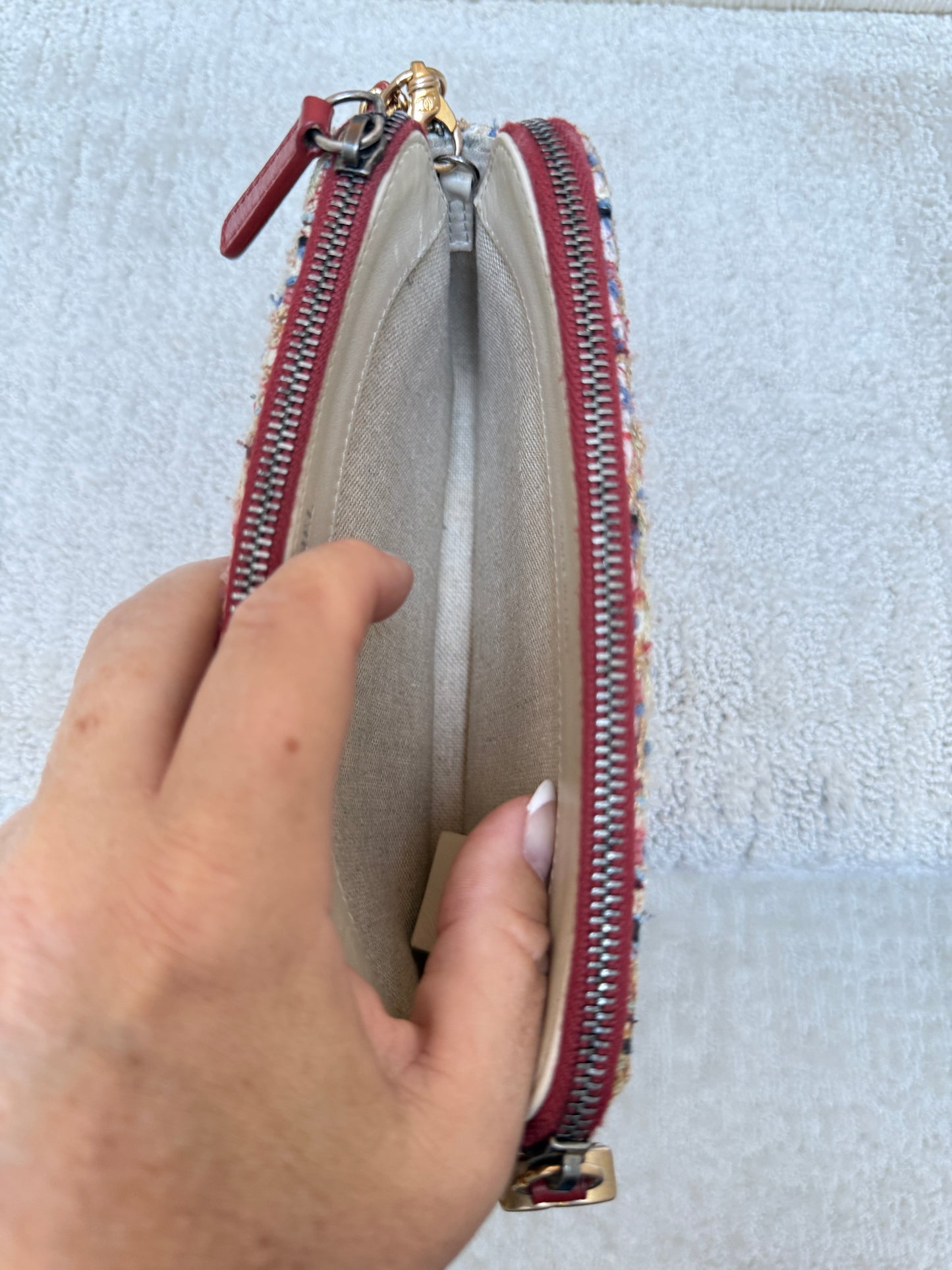 Chanel Calfskin Quilted Small Gabrielle Clutch With Chain Red