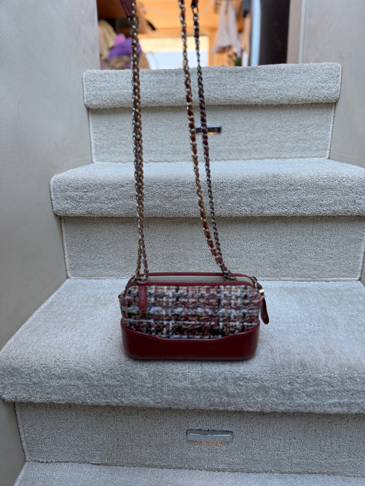 Chanel Calfskin Quilted Small Gabrielle Clutch With Chain Red