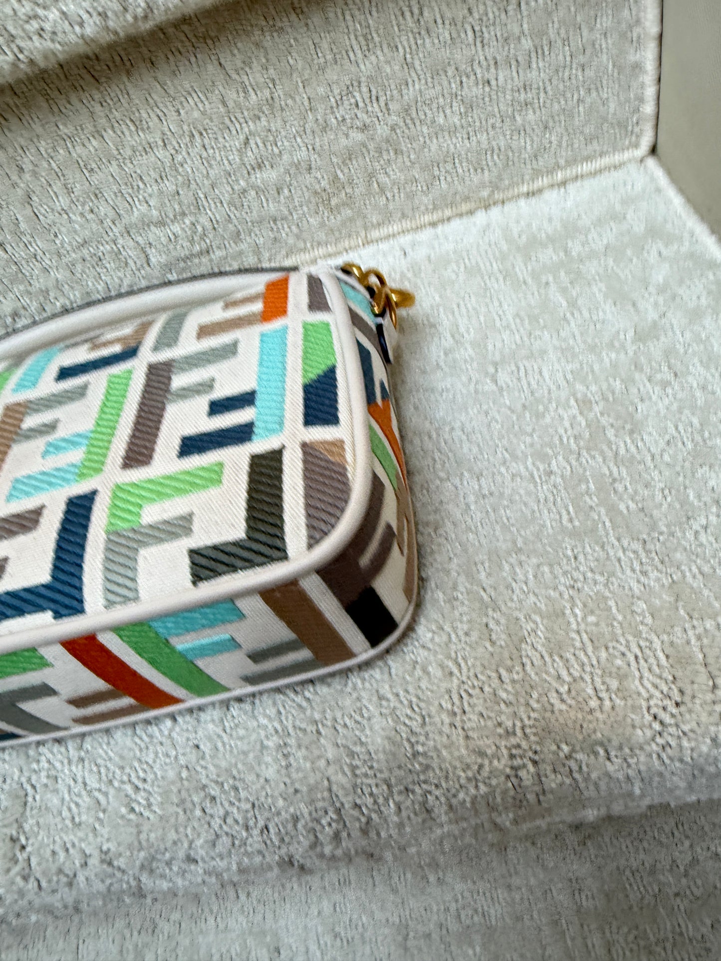 Fendi Canvas Vitello Seta FF Embroidered Baguette in pastel