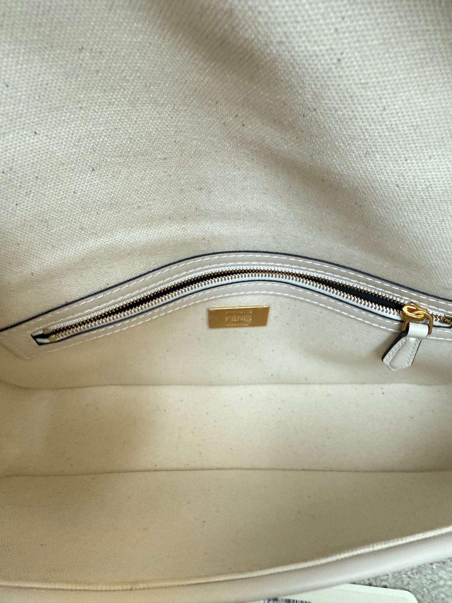 Fendi Canvas Vitello Seta FF Embroidered Baguette in pastel