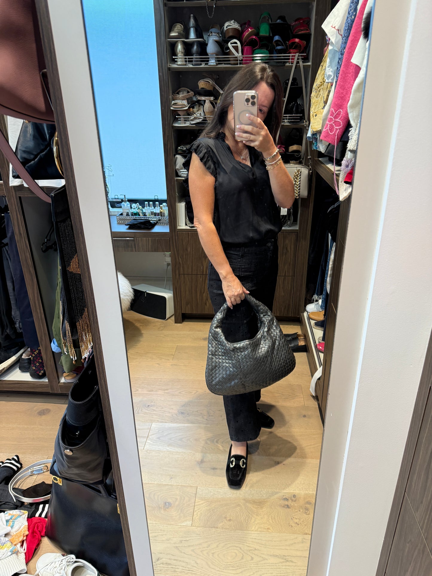 BOTTEGA VENETA Nappa Intrecciato Veneta Hobo Bag in Charcoal
