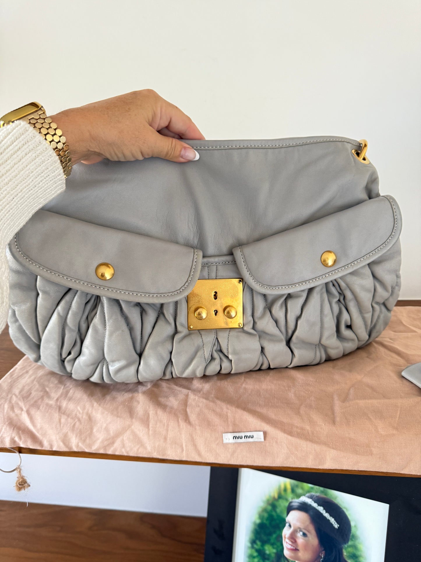 Miu Miu Nappa Matelasse Coffer Hobo Juta