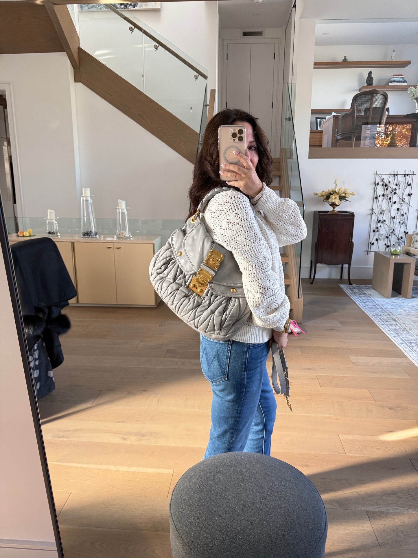 Miu Miu Nappa Matelasse Coffer Hobo Juta