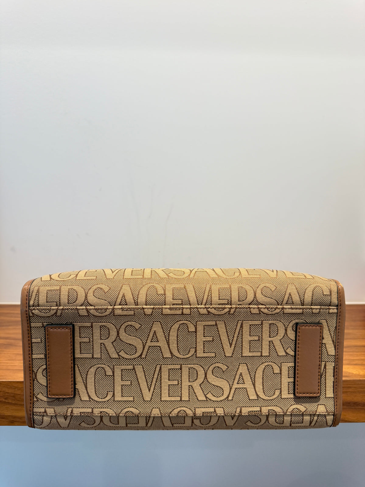 Versace All Over Logo Canvas Tote in Brown Small