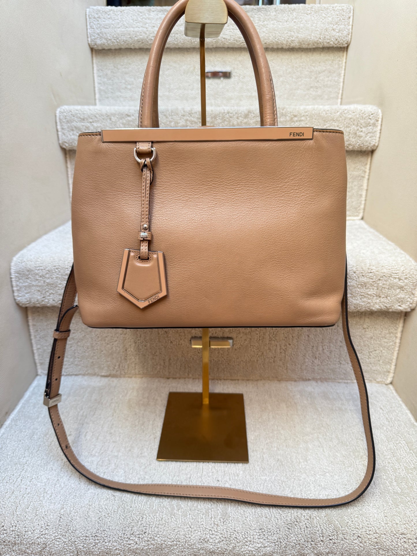 Fendi Vitello Elite 2Jours Tote in Dark Beige